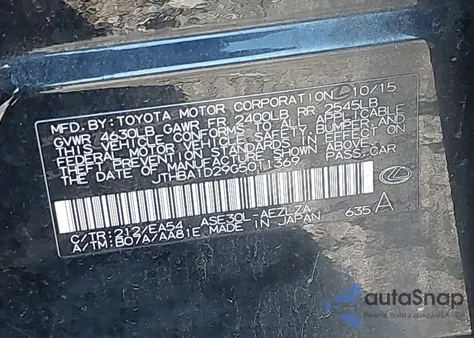 2016 Lexus Is 200T из США, поврежденный, VIN JTHBA1D29G5011369